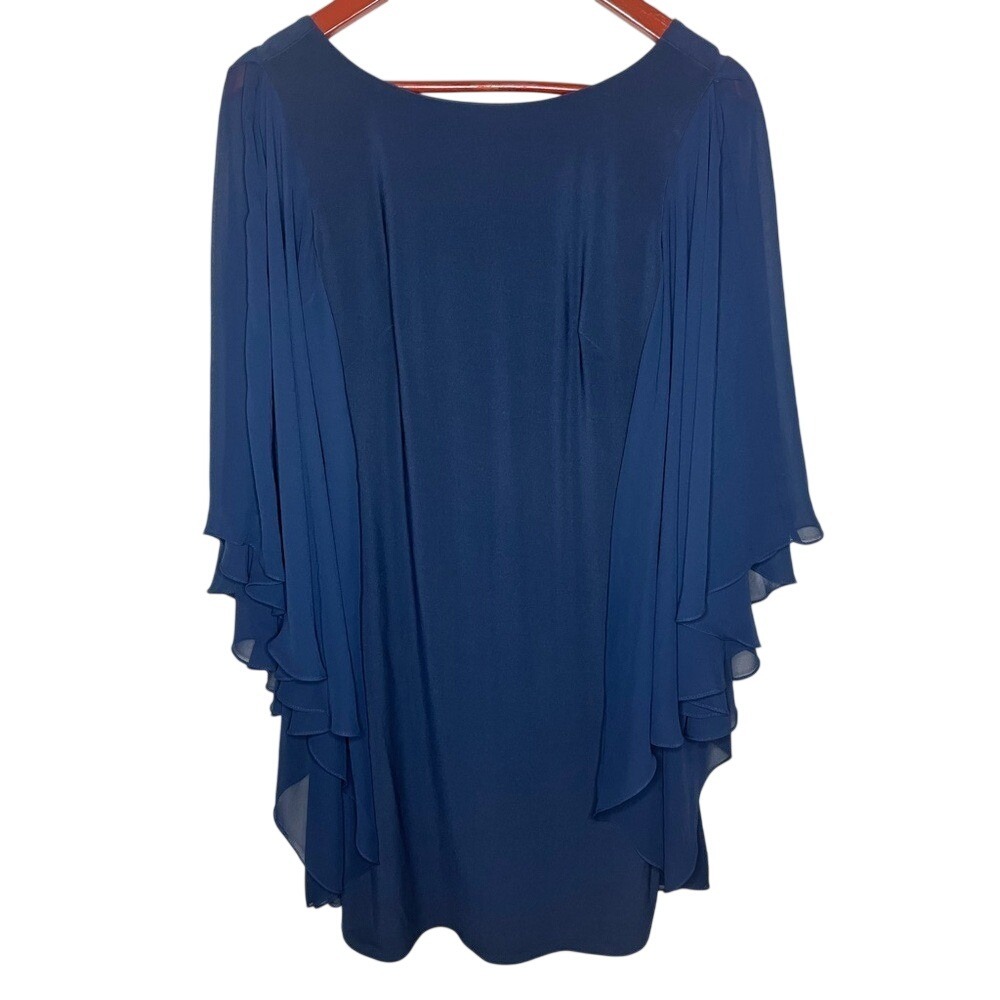 White House Black Market‎ Navy Blue Ruffle Cape Sleeve Shift Dress Size 4